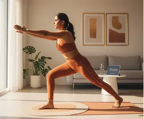 Home yoga class session with yoga trainer
